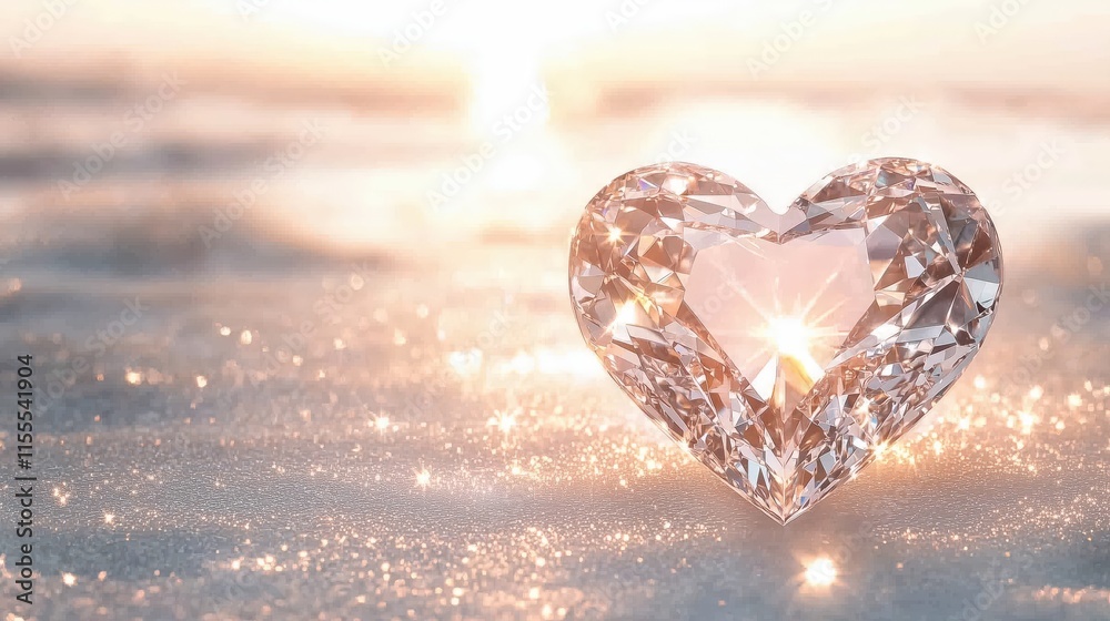 Fototapeta premium Radiant Heart-Shaped Crystal Surrounded by Sparkling Lights in Dreamy Ambiance