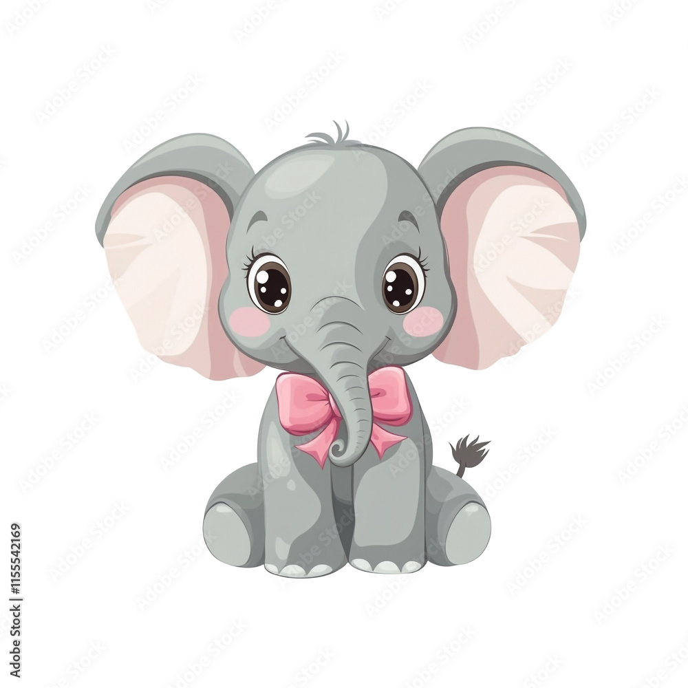 Fototapeta premium Adorable Baby Elephant with Pink Bow