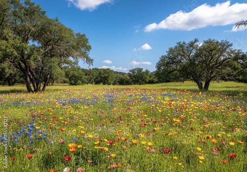 Wallpaper Mural Vibrant Wildflower Meadow Under Blue Sky with Fluffy Clouds in Scenic Landscape Torontodigital.ca