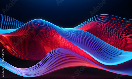 Dynamic Abstract Waves of Red and Blue Light. Abstract wave background