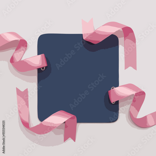 blue copy space bordered with pink ribbons room for text square no one blank surface illustration vector