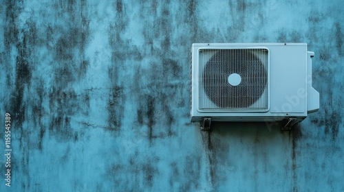 A contemporary house wall featuring an energy-saving air conditioning unit with a slim profile. photo