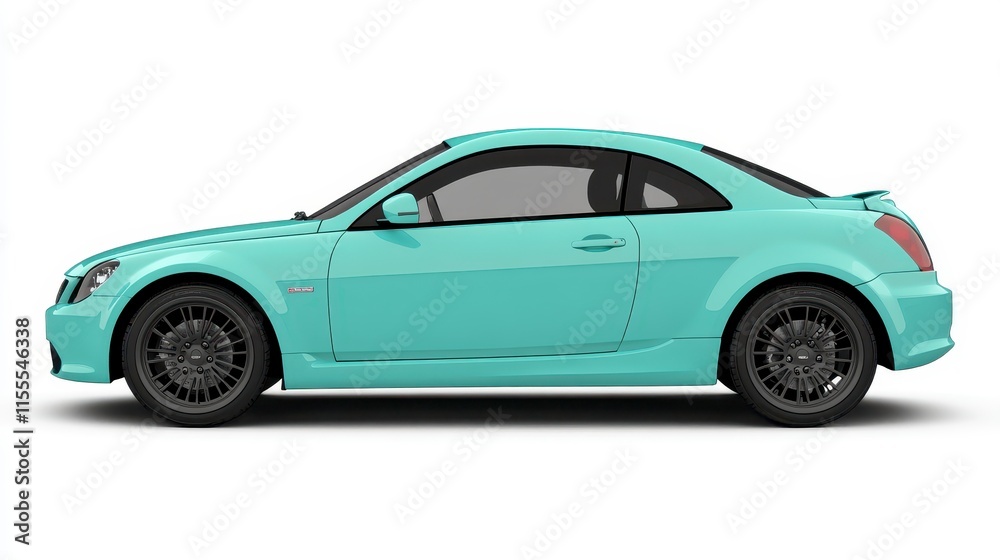 Teal coupe car side profile, isolated on white. Teal coupe car side profile, isolated on white.