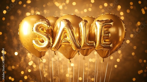 Shiny Gold Balloons with the Word Sale Against a Sparkling Background for Promotional Events and Celebrations in a Festive Atmosphere photo