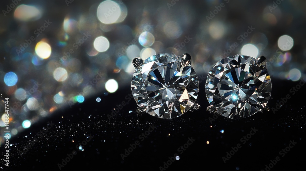 Elegant Close-Up of Sparkling Diamonds Against Shimmering Background Elegant Close-Up of Sparkling Diamonds Against Shimmering Background