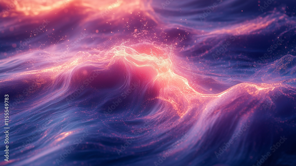 Luminous Ocean Waves in Motion, Surreal Abstract Background Luminous Ocean Waves in Motion, Surreal Abstract Background
