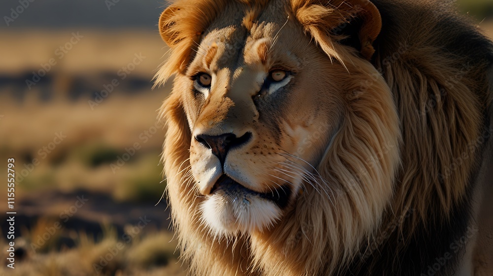 Naklejka premium Forest Lion With Focus In A Jungle Background