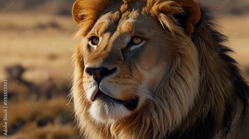 Forest Lion With Focus In A Jungle Background Forest Lion With Focus In A Jungle Background