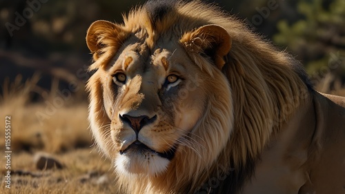 Forest Lion With Focus In A Jungle Background
