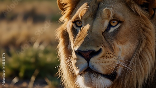 Forest Lion With Focus In A Jungle Background