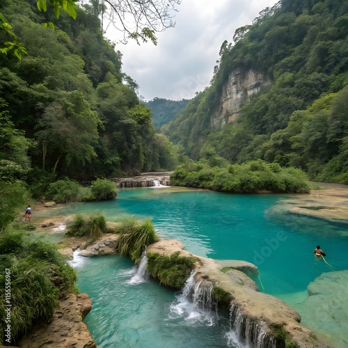 Beautiful natural pools in Semuc Champey, Lanquin, Guatemala photo