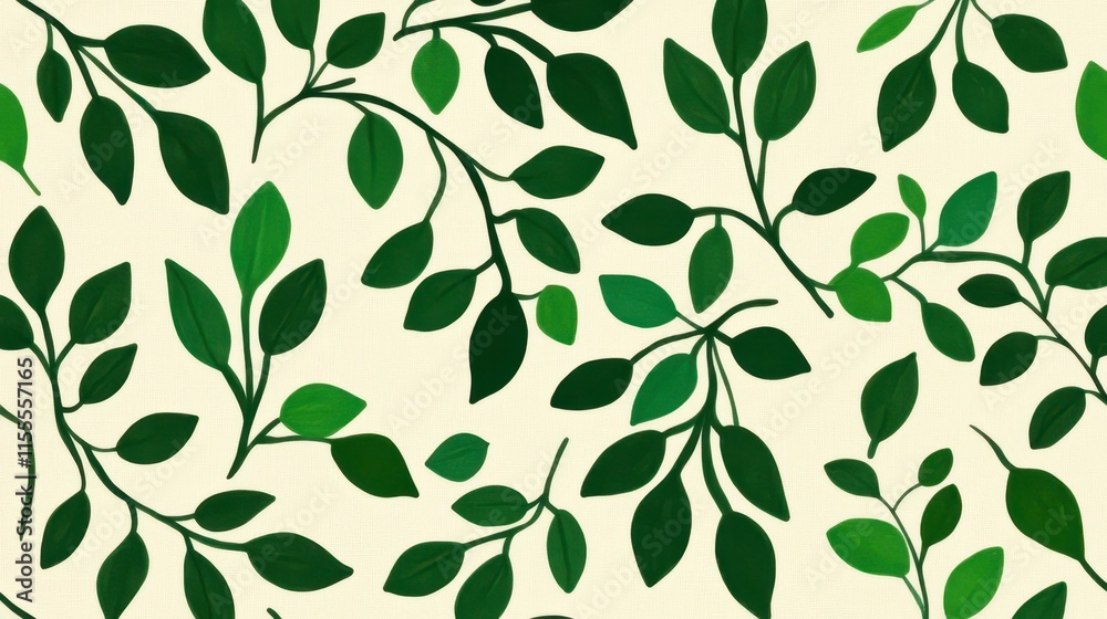 Seamless pattern of green leaves on a cream background. Seamless pattern of green leaves on a cream background.