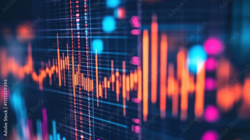 Abstract Digital Sound Waves on Colorful Background with Data Visualization Abstract Digital Sound Waves on Colorful Background with Data Visualization