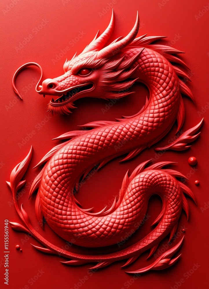 Obraz premium Crimson Dragon Sculpture Relief