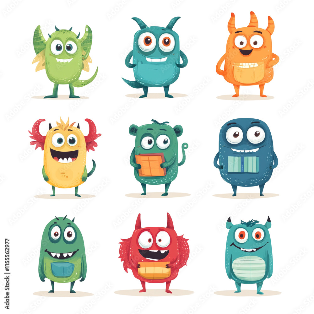 Nine Colorful Cute Monsters Illustration Nine Colorful Cute Monsters Illustration