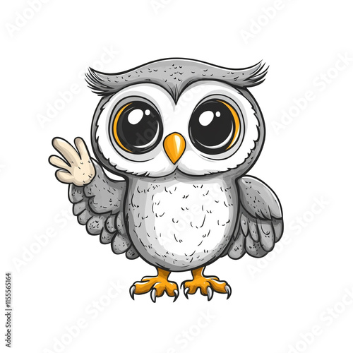 Adorable Cartoon Owl Waving Hello photo