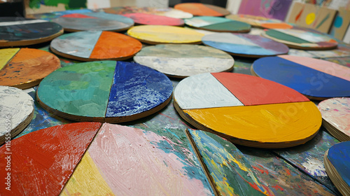 Vibrant Mosaic of Painted Wooden Pieces in Progress photo