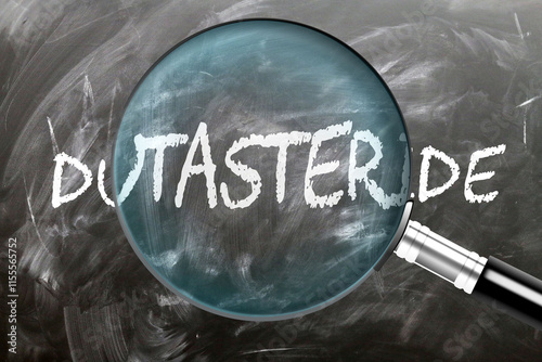 Dutasteride - learn, study and inspect it. Taking a closer look at dutasteride. A magnifying glass enlarging word 'dutasteride' written on a blackboard ,3d illustration photo