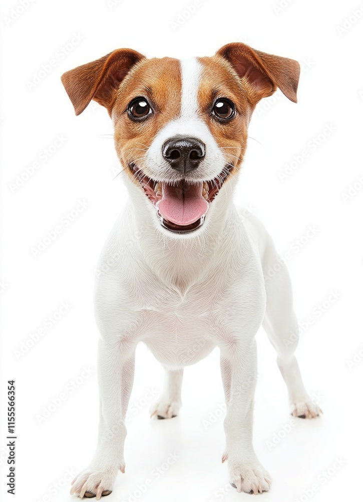 Cheerful jack russell terrier with brown spots on white background Cheerful jack russell terrier with brown spots on white background