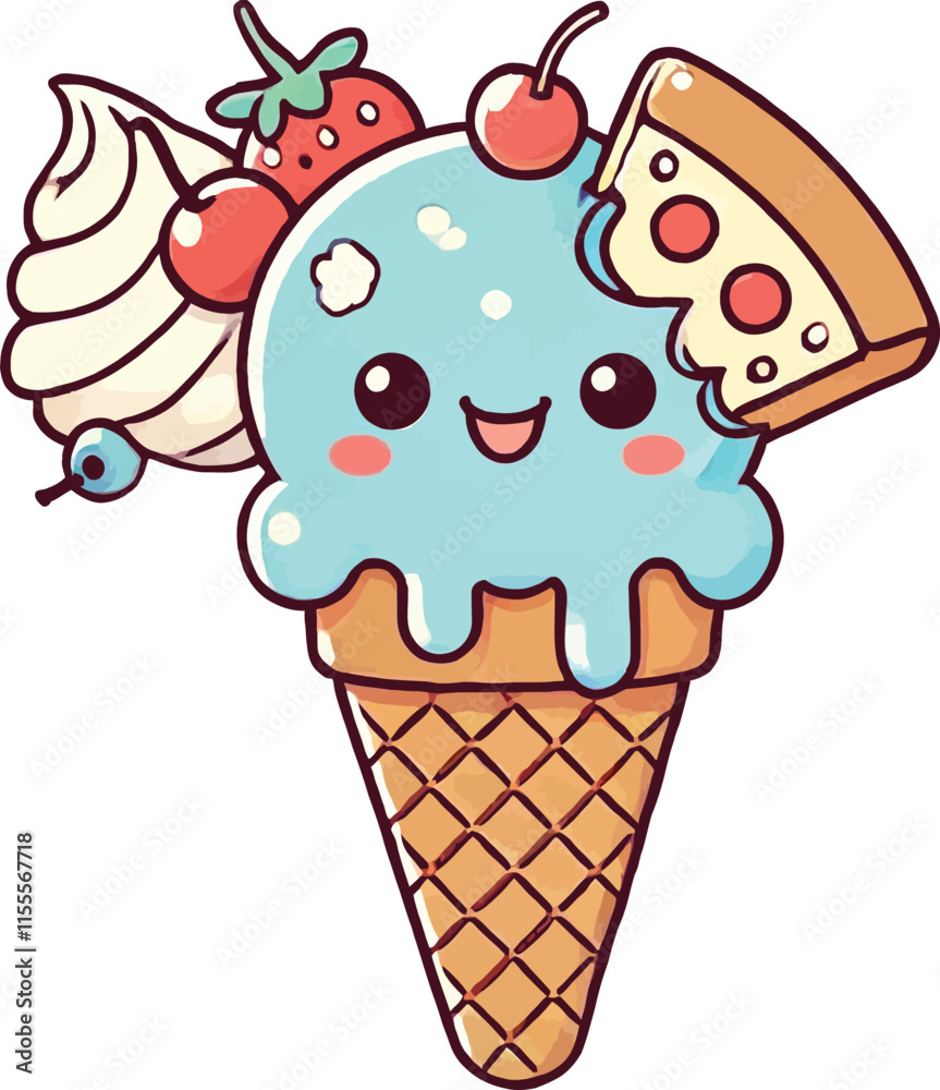 Kawai Candy and Cake Illustrations Sweet and Whimsical Desserts, Delicious Kawai Sweet Treats Fun Dessert Illustrations