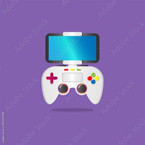 Set of gamepads for games on a smartphone. Mobile gaming controller illustration on purple background.