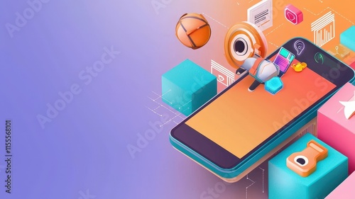 Wallpaper Mural business plan 2025 and strategy concept. Colorful smartphone graphics with playful elements and vibrant blocks, showcasing a modern digital design. Torontodigital.ca