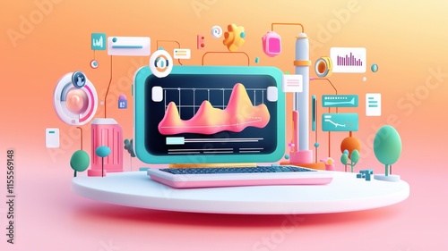 business plan 2025 and strategy concept. Colorful digital workspace showcasing data visualization and analytics concepts with graphs and icons.