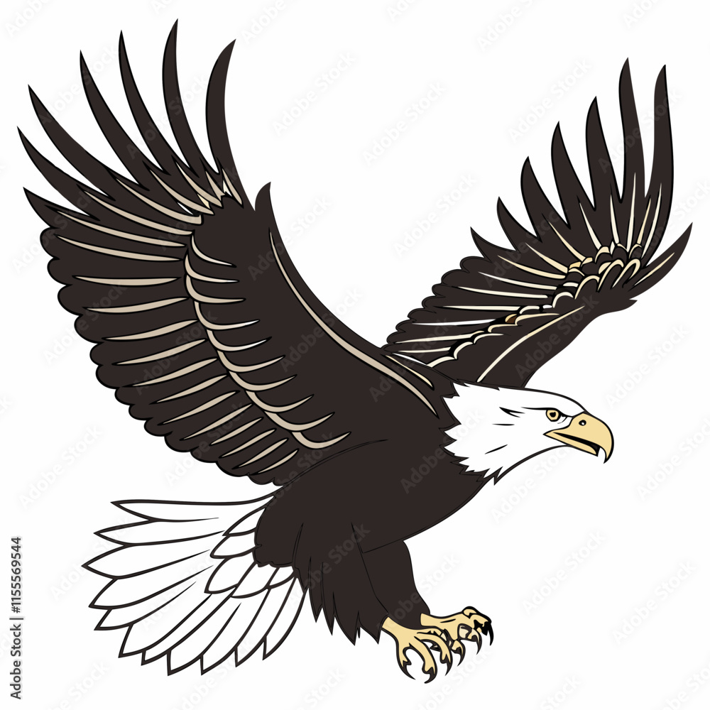 Naklejka premium A stunning digital image of a flying bald eagle, symbolizing freedom and strength.