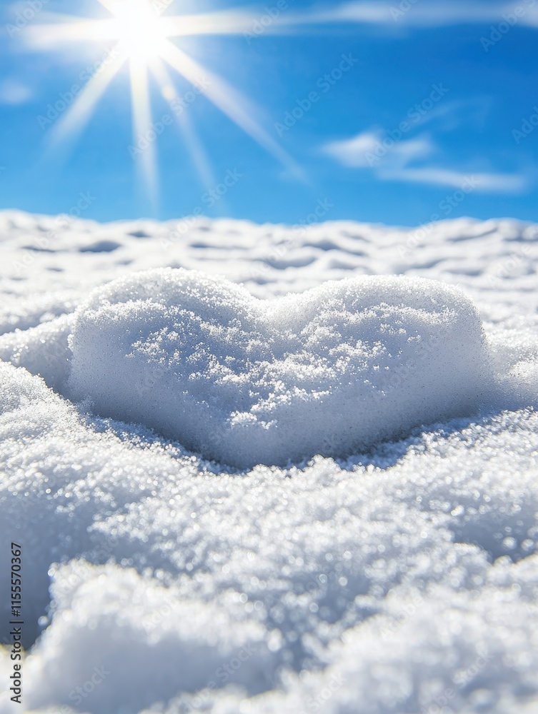 Heart Shape in Snow Under Bright Sunlight on Clear Blue Sky Heart Shape in Snow Under Bright Sunlight on Clear Blue Sky