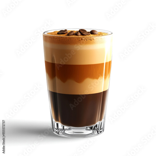 Layered coffee drink in glass. photo