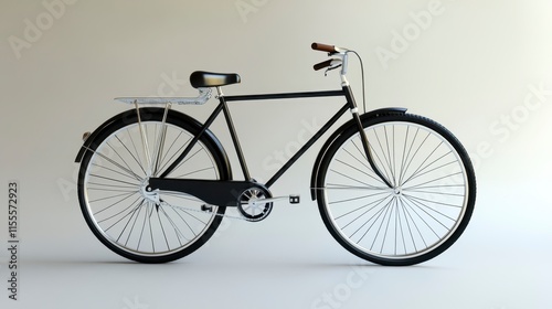 Classic black bicycle with luggage rack, isolated on white background. photo