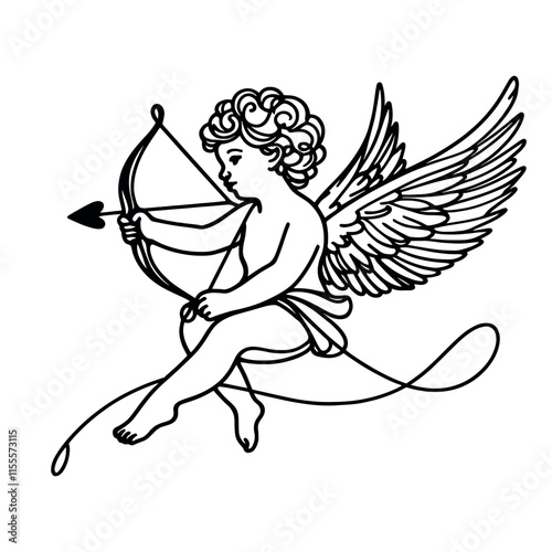 Continuous one line drawing of Cupid isolated on white background. vector illustration for banner, poster, web, template, valentine's card