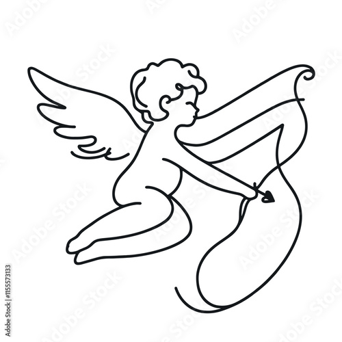 Continuous one line drawing of Cupid isolated on white background. vector illustration for banner, poster, web, template, valentine's card