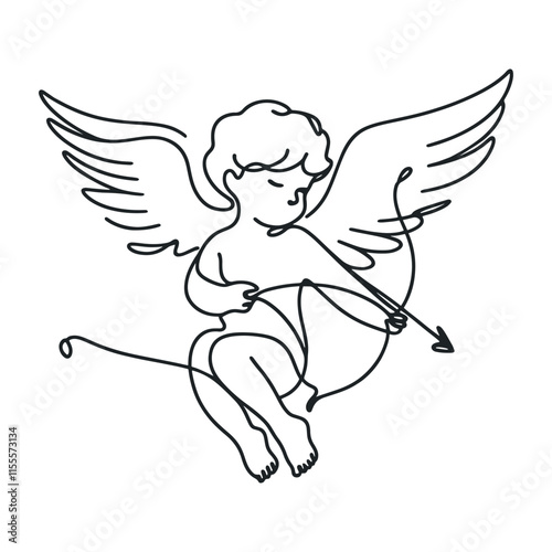 Continuous one line drawing of Cupid isolated on white background. vector illustration for banner, poster, web, template, valentine's card