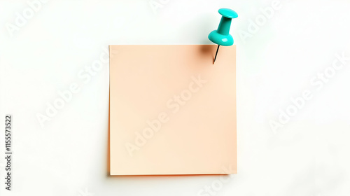 Blank peach note pinned to white background.  Ready for your message or ideas!
