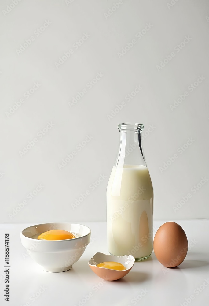 Milk Bottle, Egg Yolk, and Whole Egg Still Life
Milk Bottle, Egg Yolk, and Whole Egg Still Life
