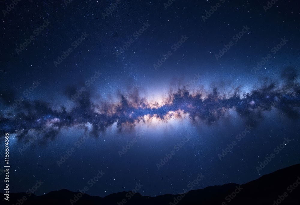 Obraz premium Milky Way Galaxy over Silhouetted Mountains 