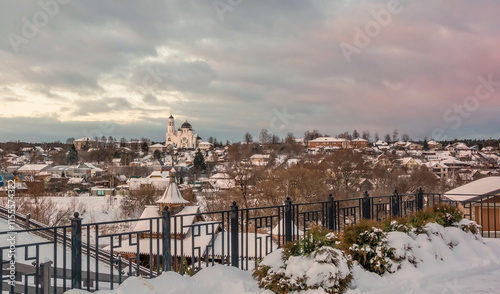 View of the ancient Russian city of Borovsk and the high hill