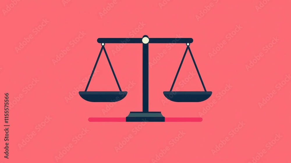 Minimalistic Illustration of a Balance Scale Representing Justice and Fairness Against a Vibrant Pink Background for Legal and Ethical Themes Minimalistic Illustration of a Balance Scale Representing Justice and Fairness Against a Vibrant Pink Background for Legal and Ethical Themes