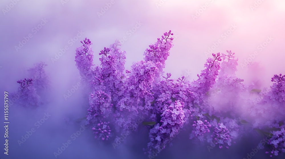 Naklejka premium Lush purple lilac fog creeping in the air over a plain background with mysterious atmosphere