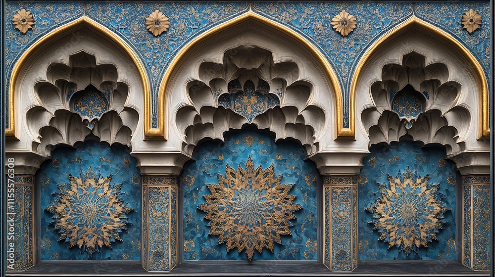 Intricate Blue And Gold Architectural Panel Design Intricate Blue And Gold Architectural Panel Design
