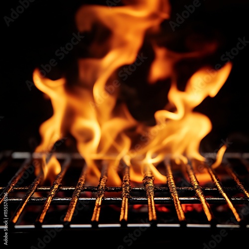 Fiery Grill: Embers and Flames Dance on the Barbecue photo