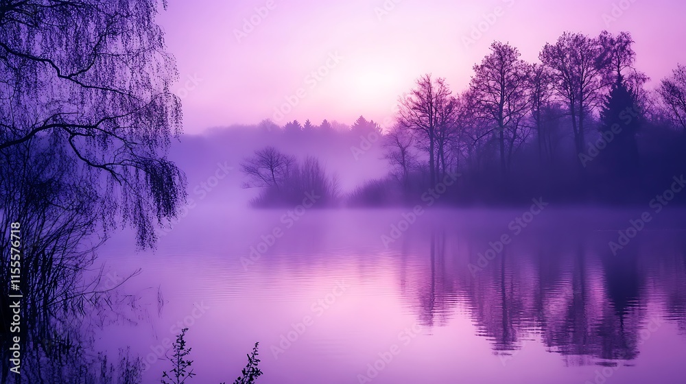 Fototapeta premium Subtle purple lilac mist rising with a smooth and clean backdrop in a mysterious atmosphere