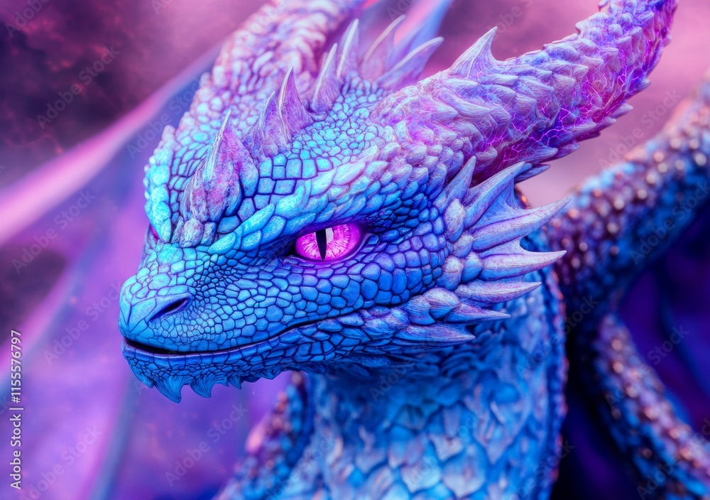 Fototapeta premium Mystical Blue Dragon: A Fantasy Portrait