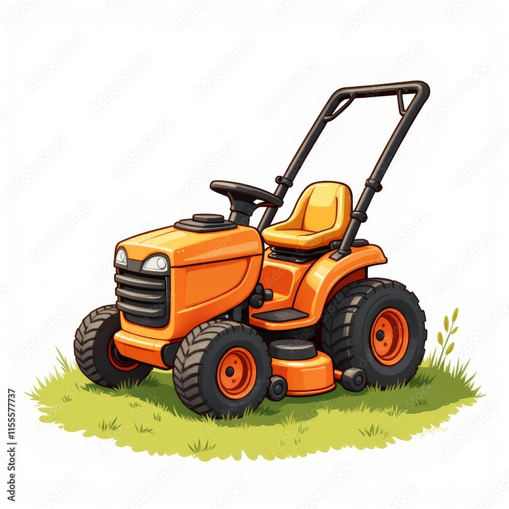 Obraz premium Orange Lawn Tractor on Grassy Lawn