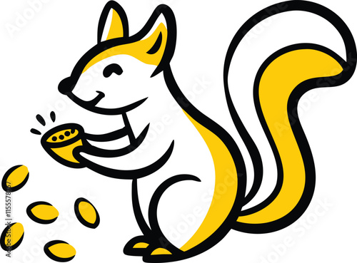Cute squirrel collecting acorns vector art illustration image with white background