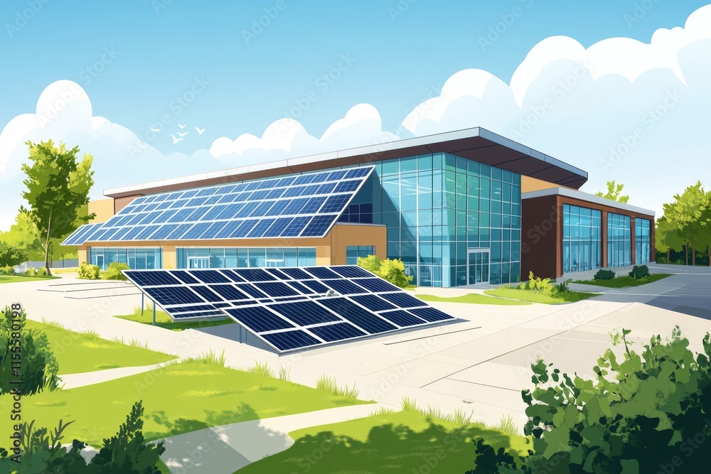 Eco-Friendly Modern Building with Solar Panels Eco-Friendly Modern Building with Solar Panels