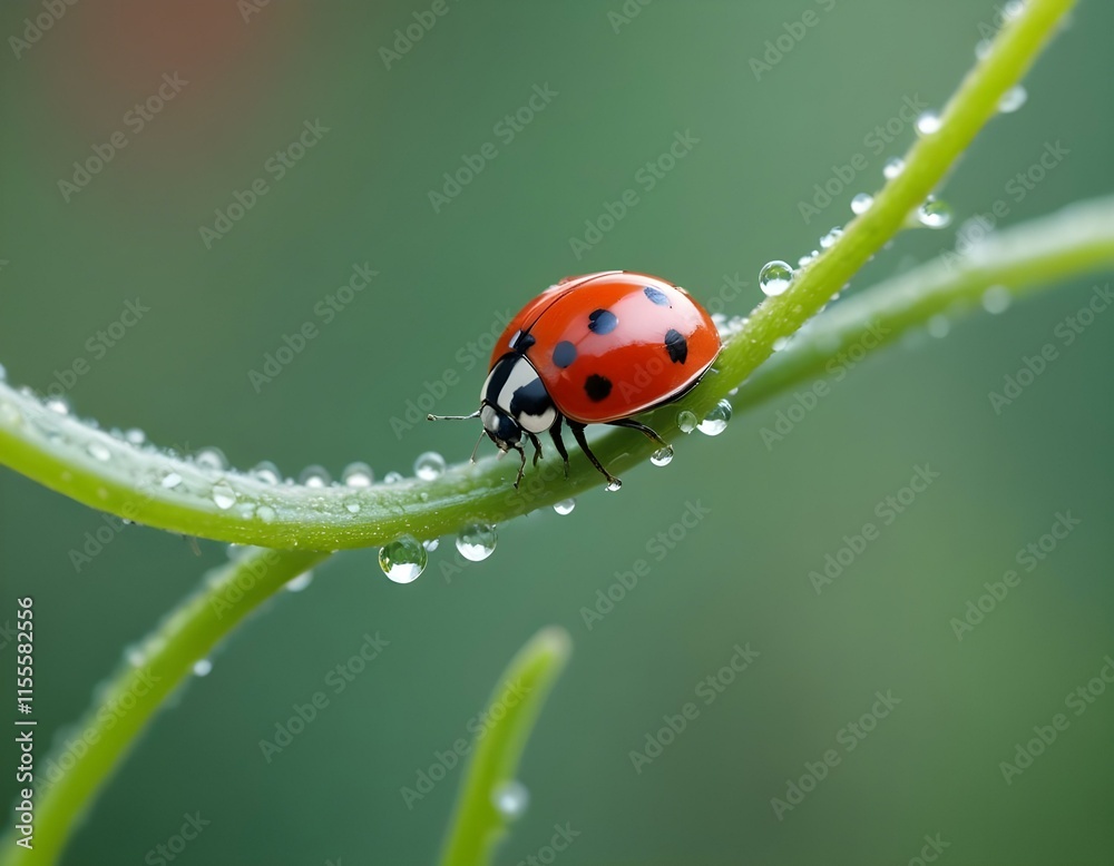 Macro Photography Ladybug on a Curled Green Stem in Stunning Detail Macro Photography Ladybug on a Curled Green Stem in Stunning Detail