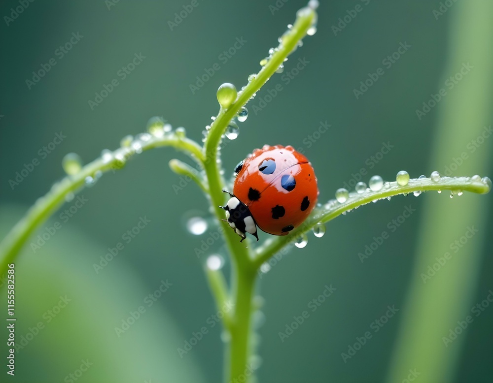 Macro Photography Ladybug on a Curled Green Stem in Stunning Detail Macro Photography Ladybug on a Curled Green Stem in Stunning Detail