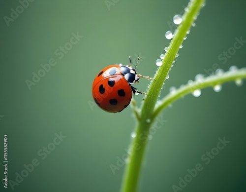 Macro Photography Ladybug on a Curled Green Stem in Stunning Detail photo